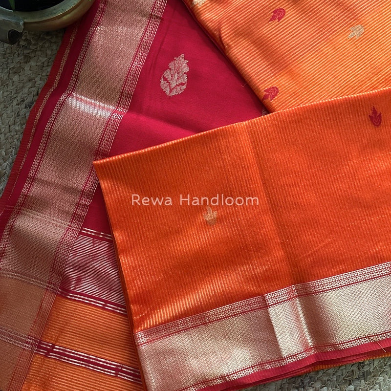 Maheshwari Butta Pallu Silk Orange Saree ZM06