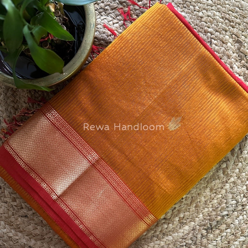 Maheshwari Butta Pallu Silk Rust Orange Saree ZM04