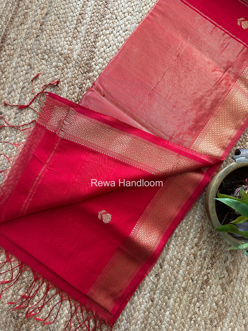 Maheshwari Red Lotus Butta Saree LLBS084