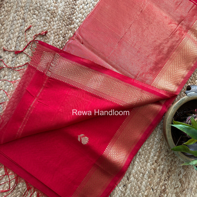 Maheshwari Red Lotus Butta Saree LLBS084