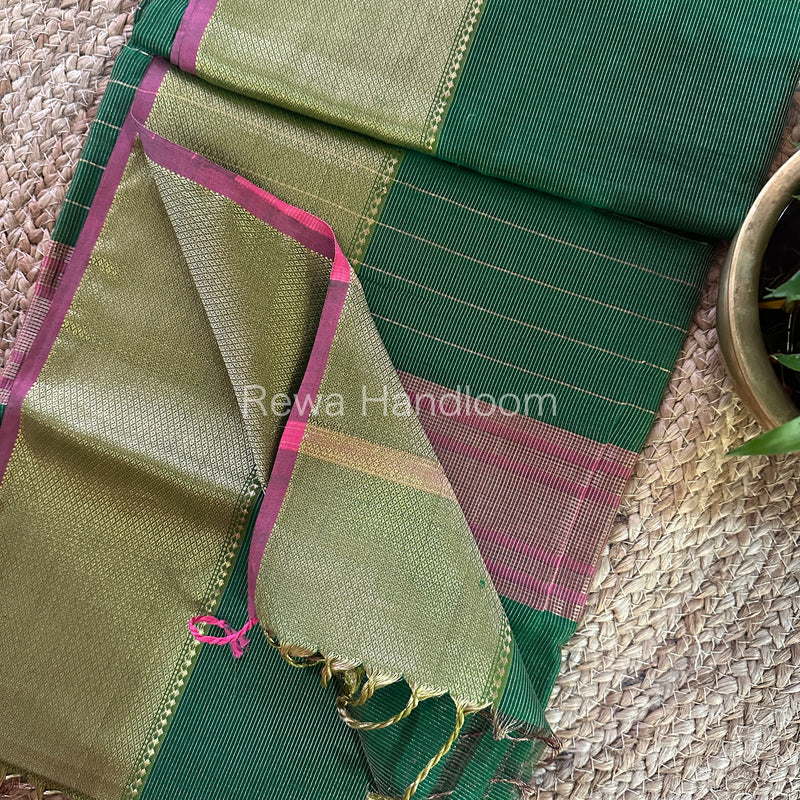 Maheshwari Green Tissue Silk Saree-ZTS33