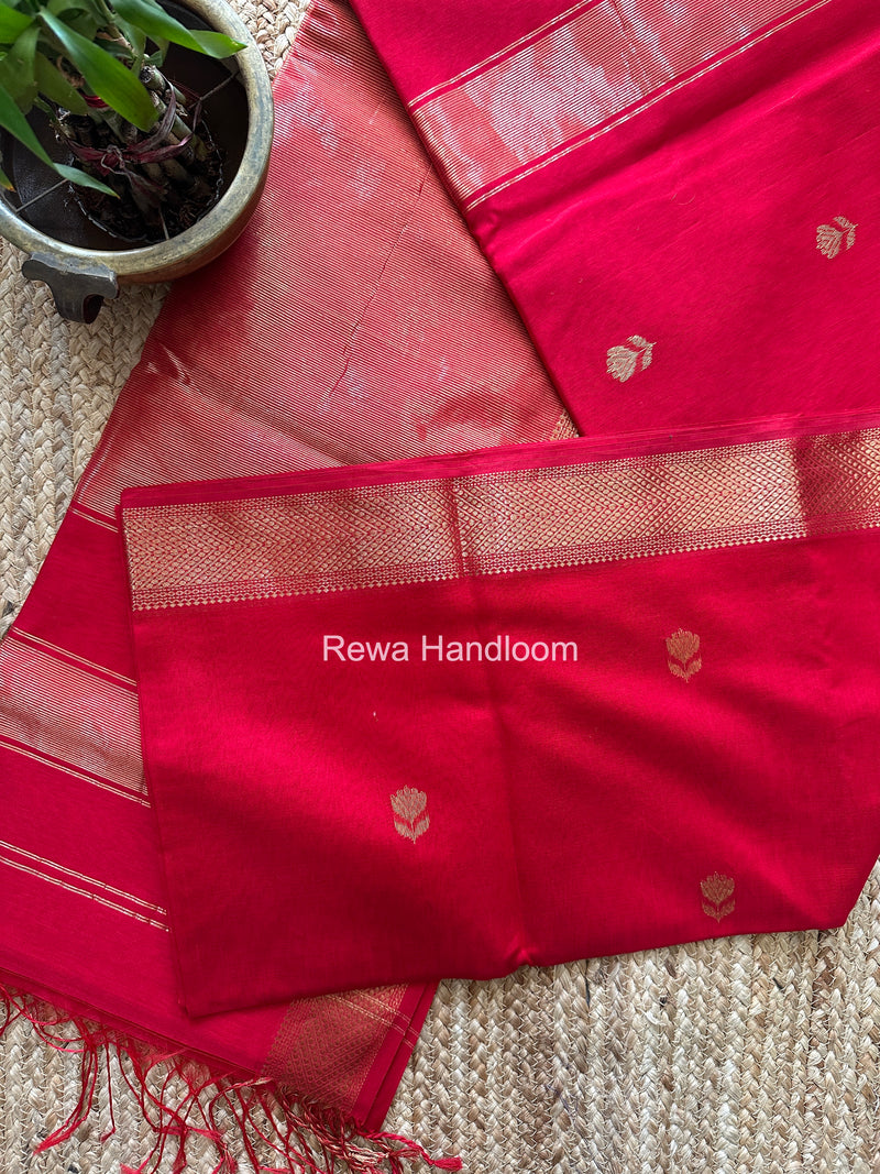 Maheshwari Red Lotus Butta Saree LLBS084