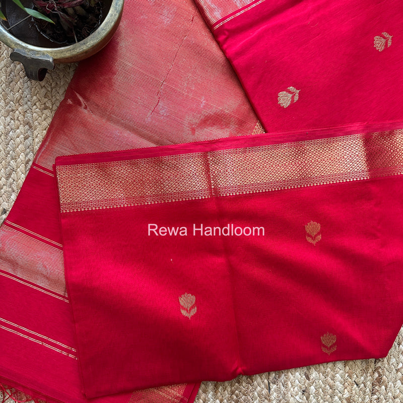 Maheshwari Red Lotus Butta Saree LLBS084