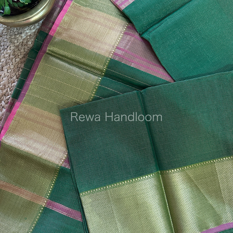 Maheshwari Green Tissue Silk Saree-ZTS33