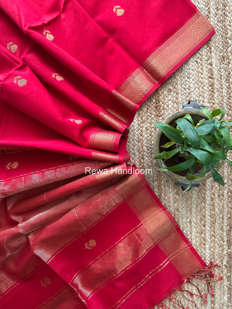 Maheshwari Red Lotus Butta Saree LLBS084