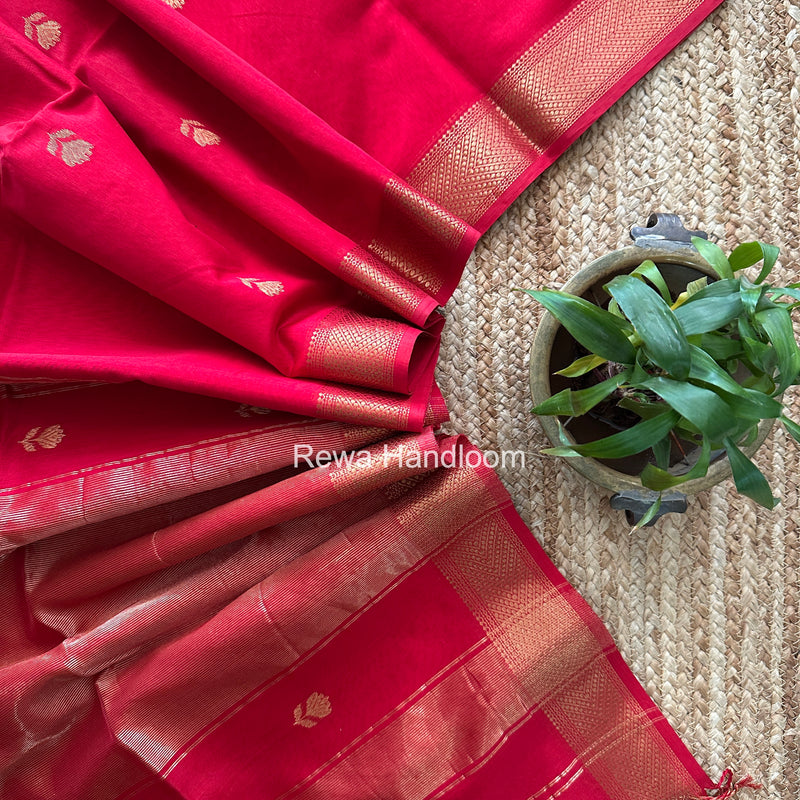 Maheshwari Red Lotus Butta Saree LLBS084
