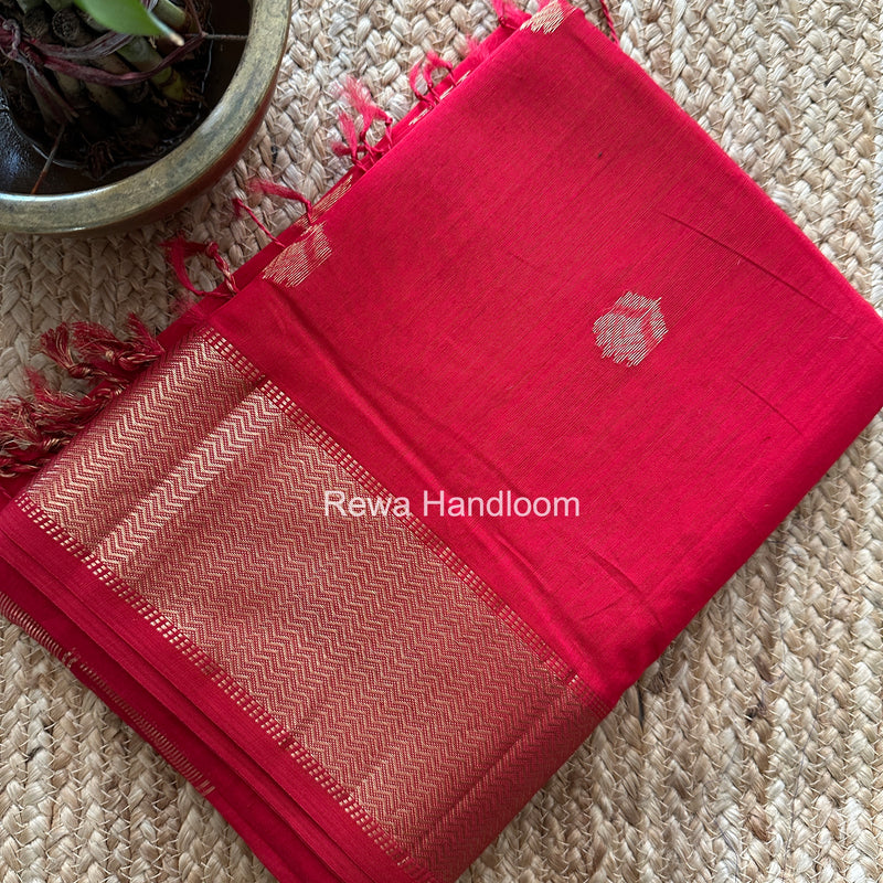 Maheshwari Red Lotus Butta Saree LLBS078