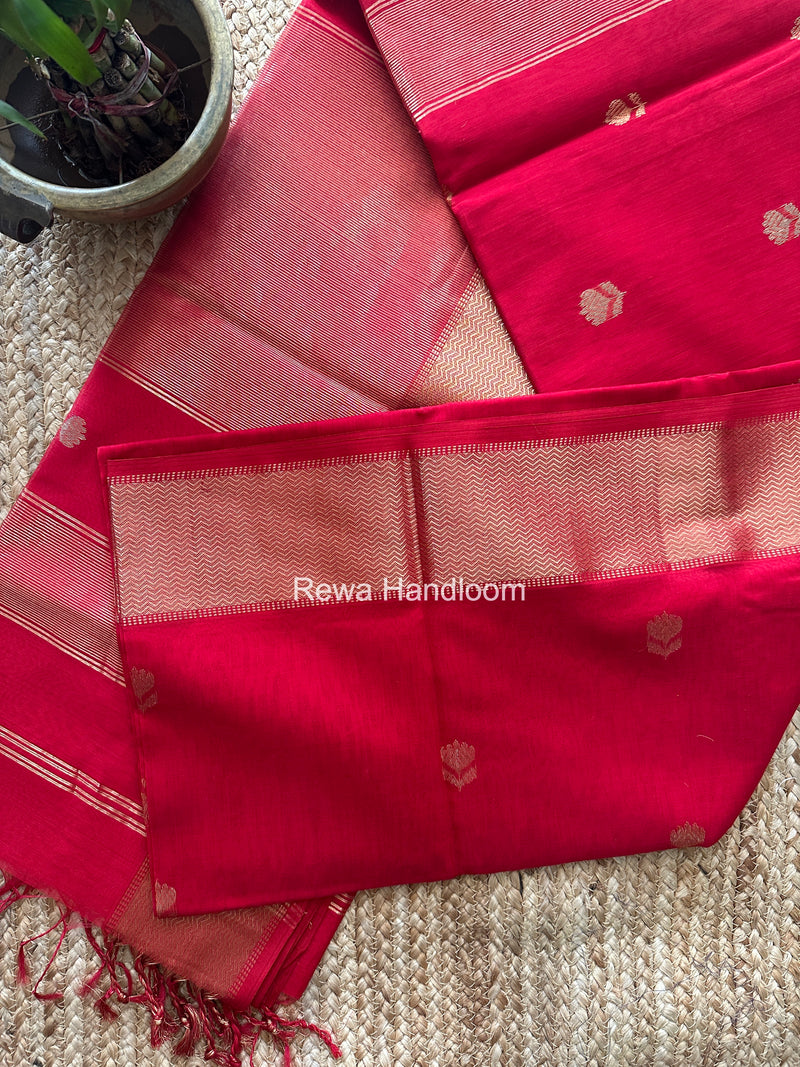 Maheshwari Red Lotus Butta Saree LLBS078