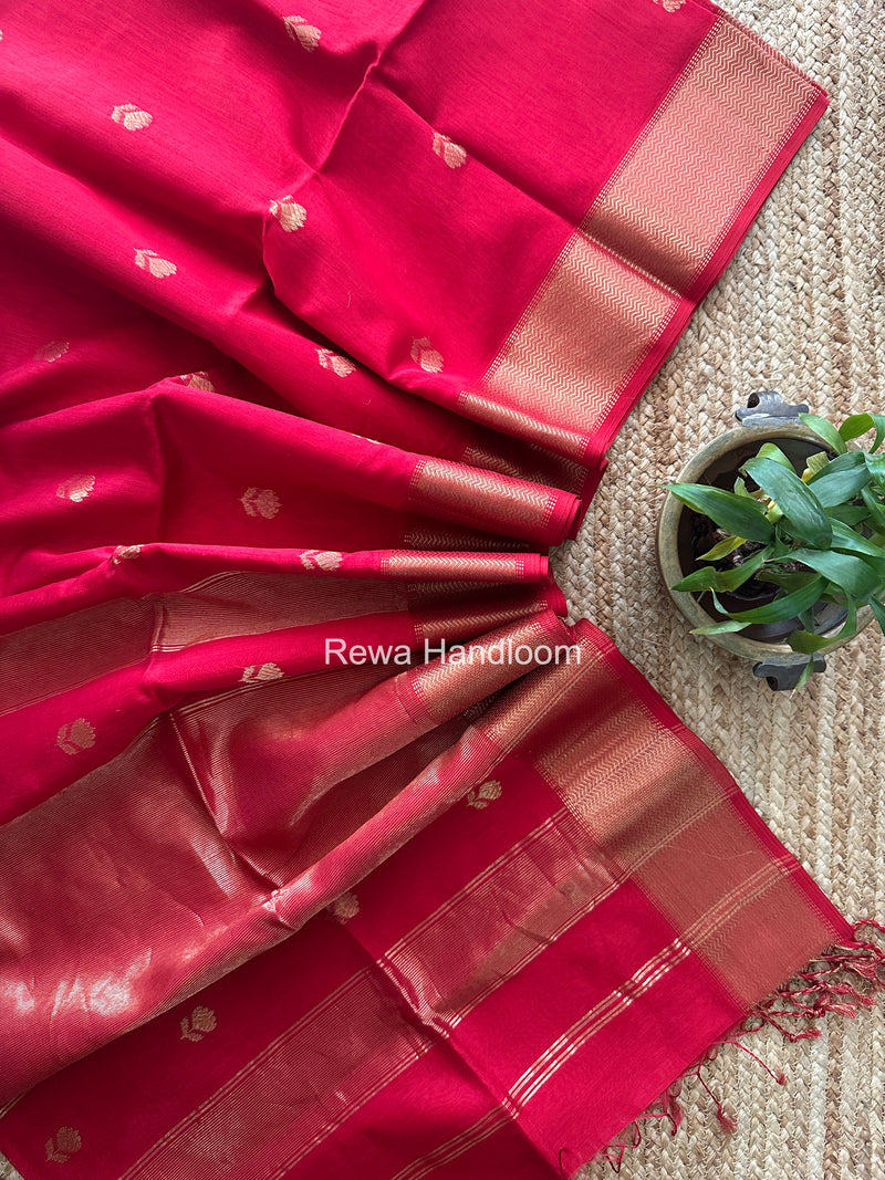 Maheshwari Red Lotus Butta Saree LLBS078
