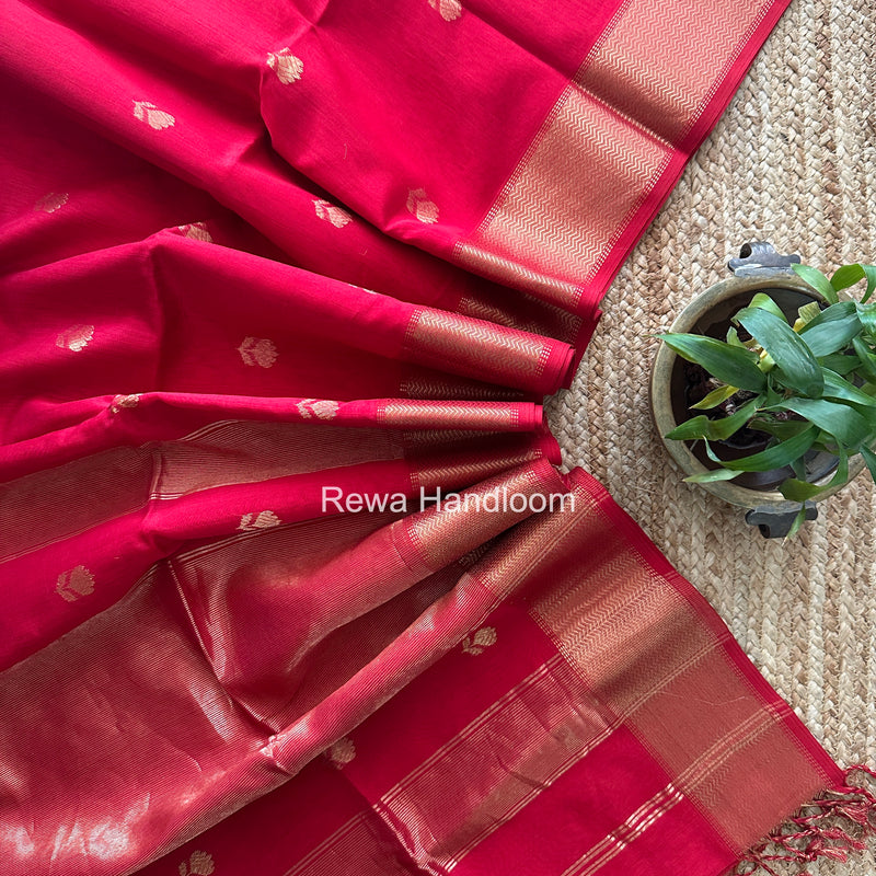 Maheshwari Red Lotus Butta Saree LLBS078