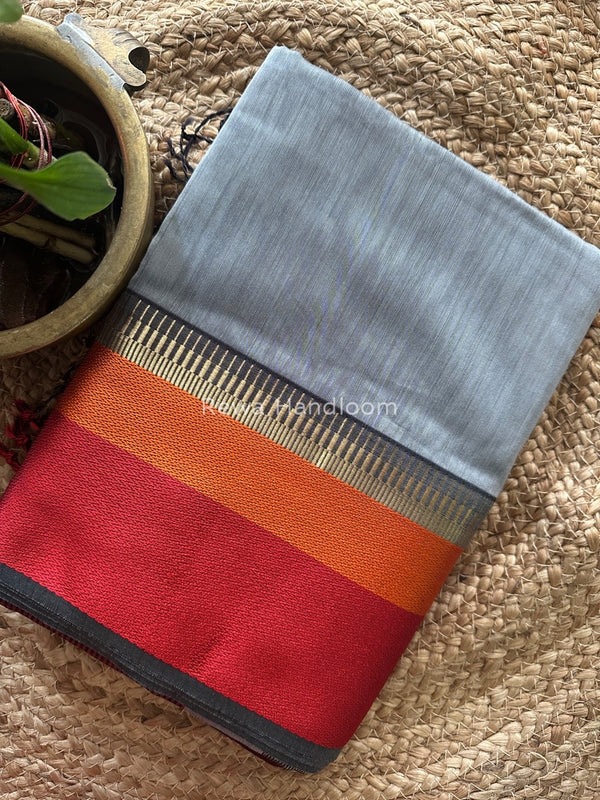Maheshwari Grey Multicolor Border Saree MB00516