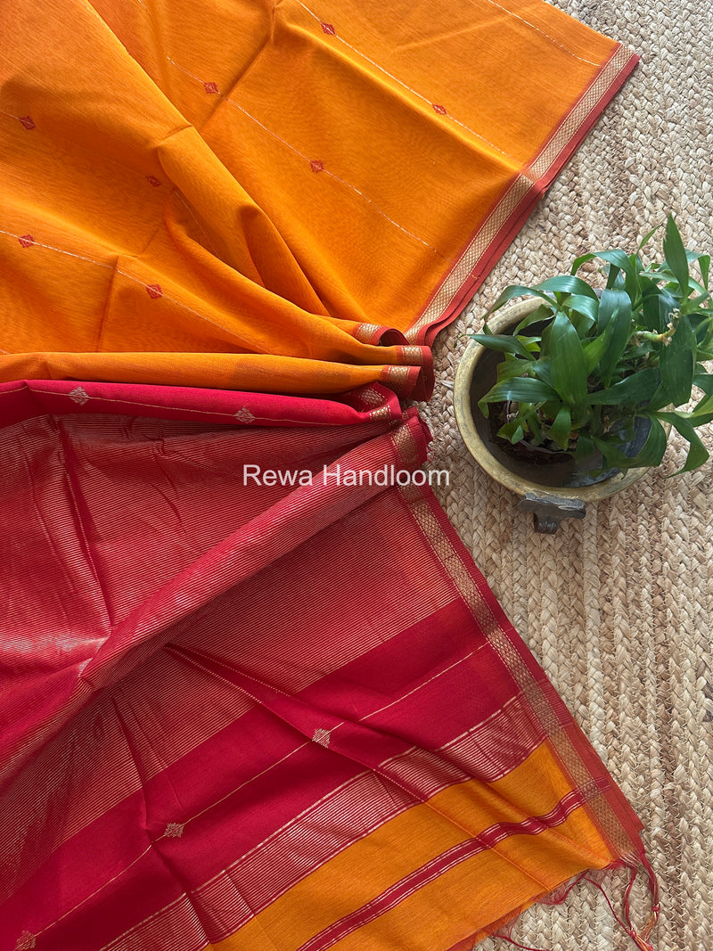 Orange Lining Butti Shaded Maheshwari Saree SBS0106