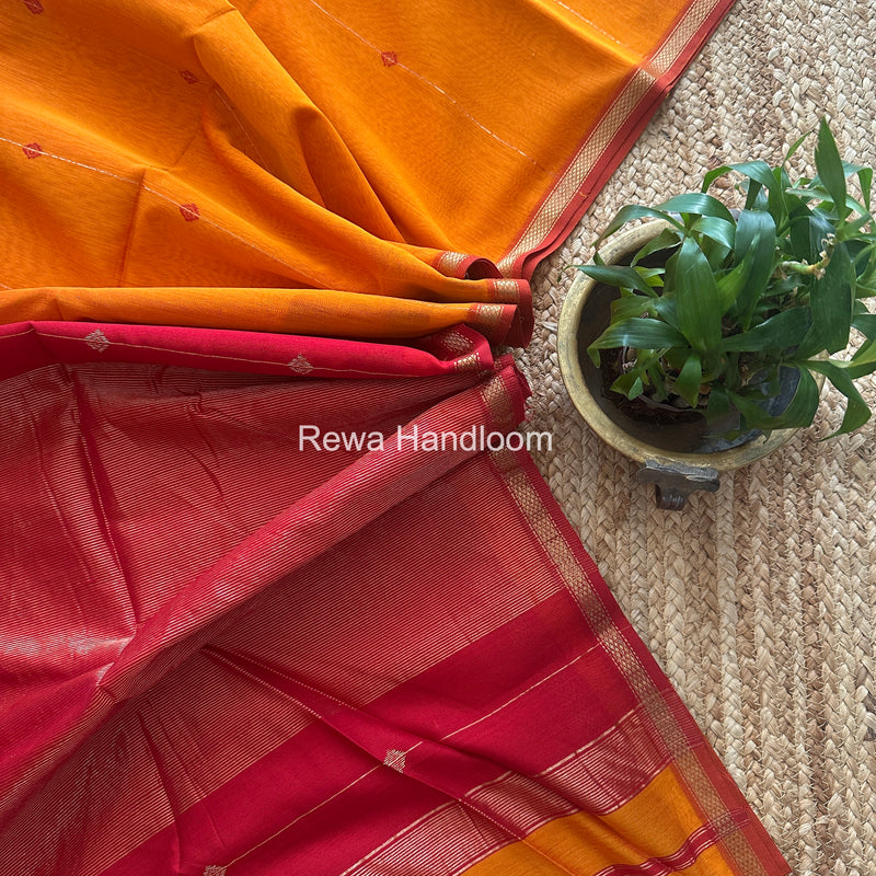 Orange Lining Butti Shaded Maheshwari Saree SBS0106