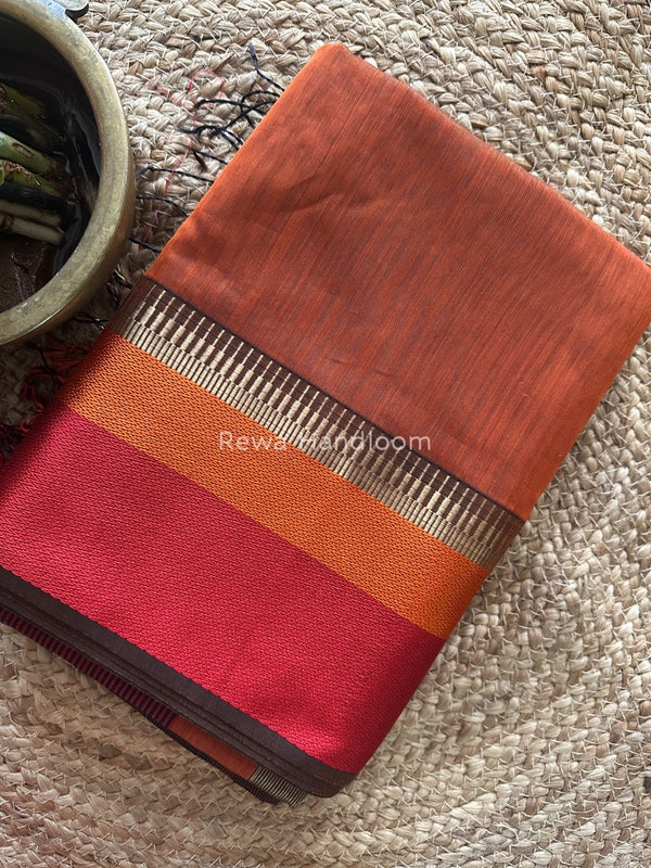 Maheshwari Rust Multicolor Border Saree MB00515