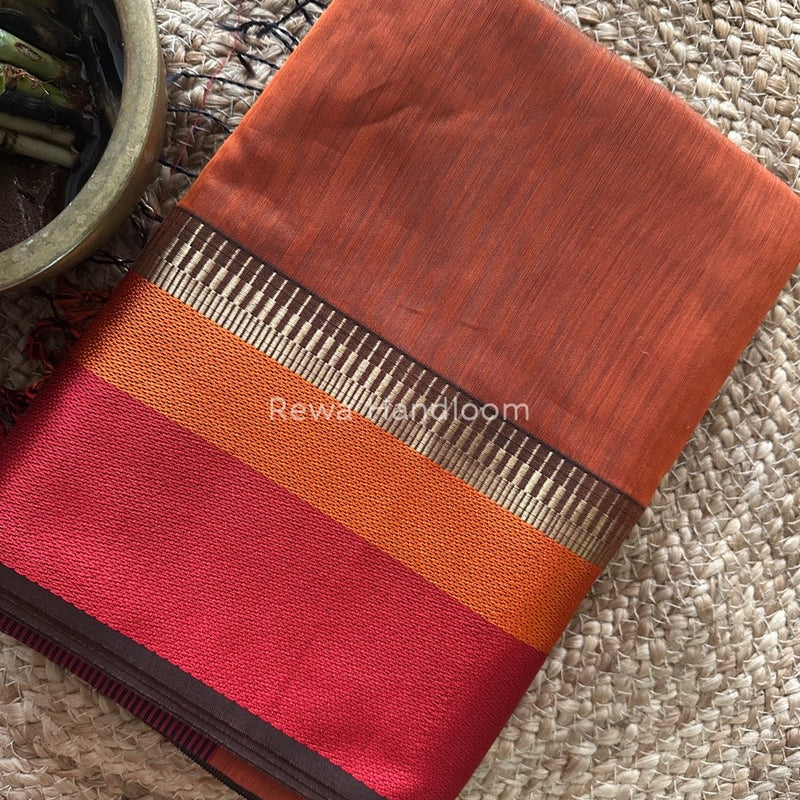 Maheshwari Rust Multicolor Border Saree MB00515