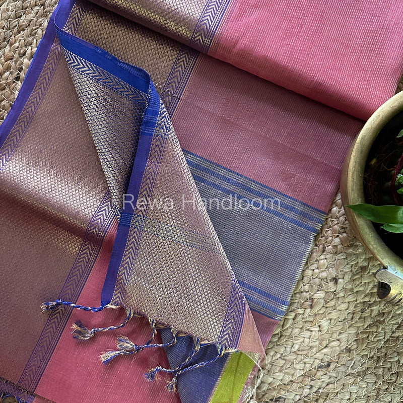 Maheshwari Pink Tissue Silk Saree-ZTS37