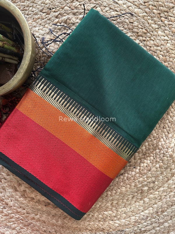 Maheshwari Green Multicolor Border Saree MB00517