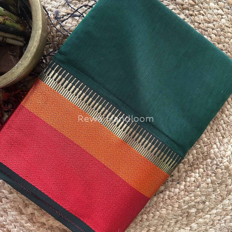 Maheshwari Green Multicolor Border Saree MB00517
