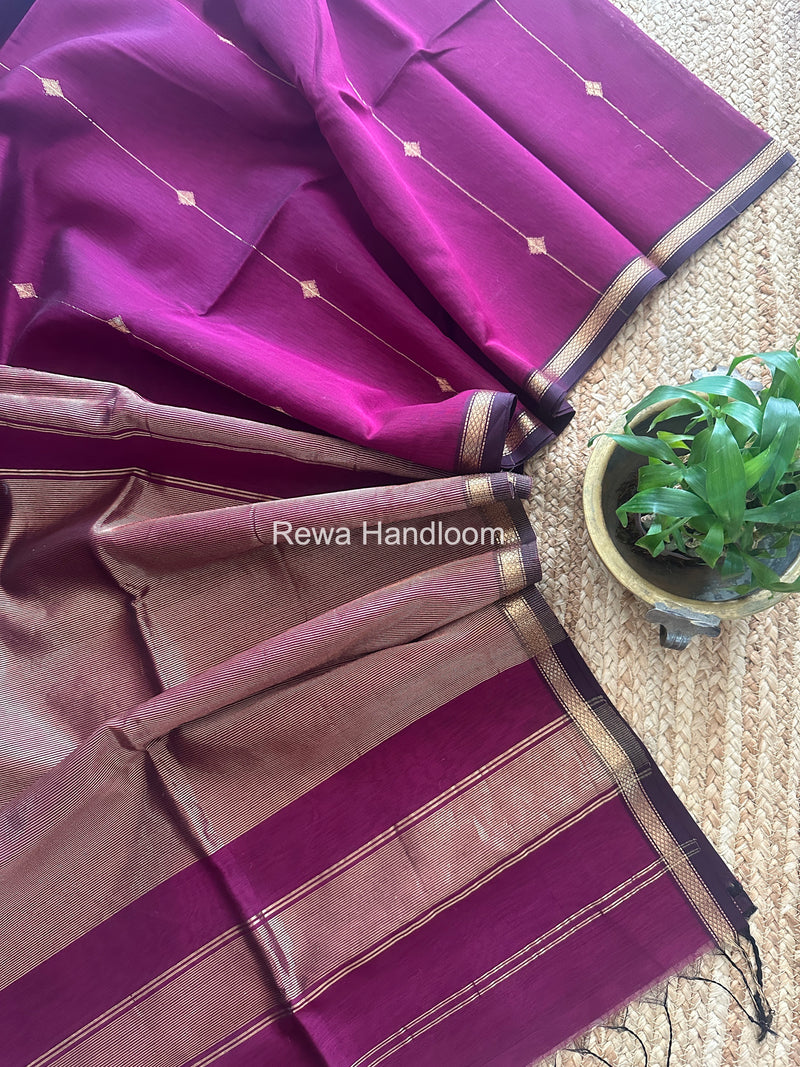 Magenta Pink Lining Butti Shaded Maheshwari Saree SBS0108