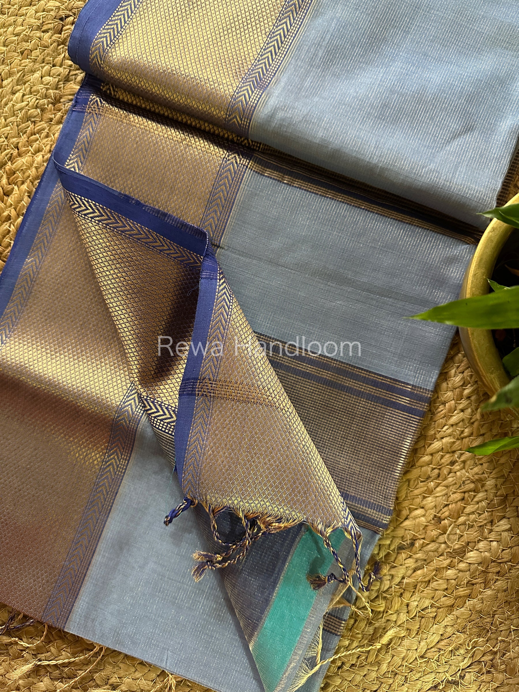 Maheshwari Sky Blue Tissue Silk Saree-ZTS39