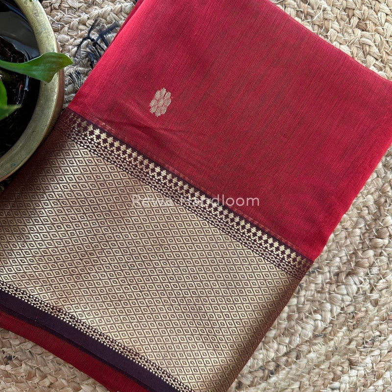 Maheshwari Red Zari Skirt Butti Saree ZSB017