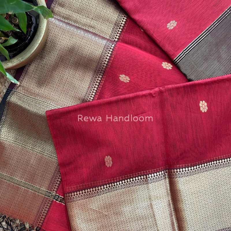 Maheshwari Red Zari Skirt Butti Saree ZSB017