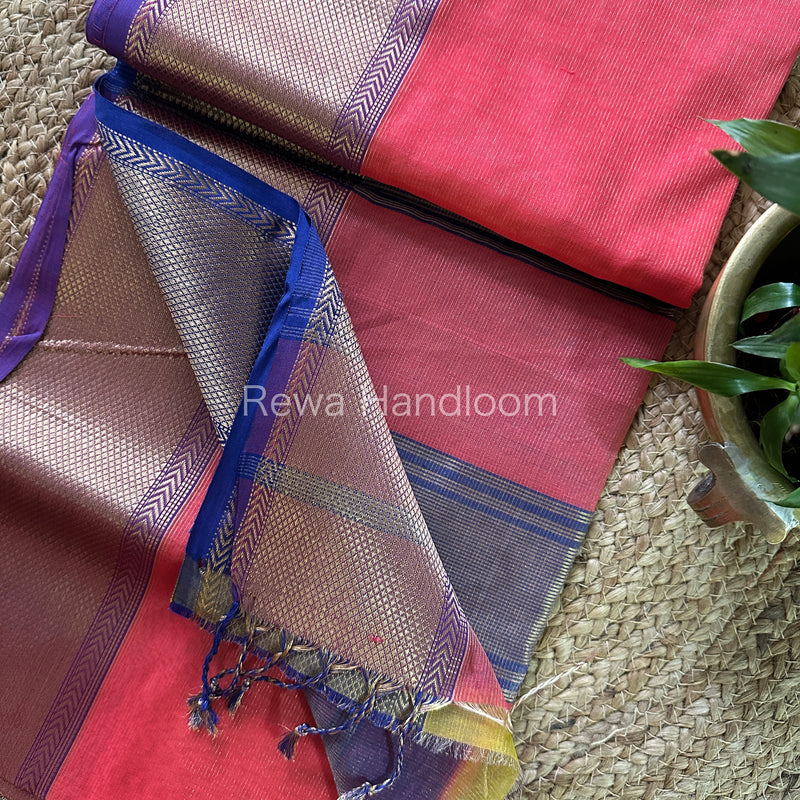 Maheshwari Fuchsia Tissue Silk Saree-ZTS36