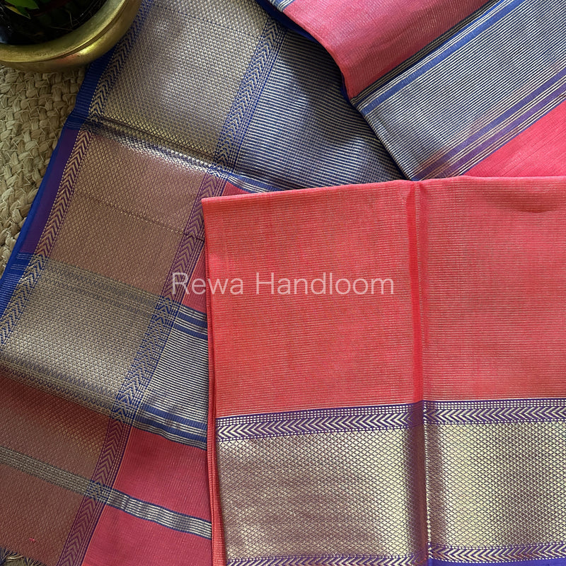 Maheshwari Fuchsia Tissue Silk Saree-ZTS36