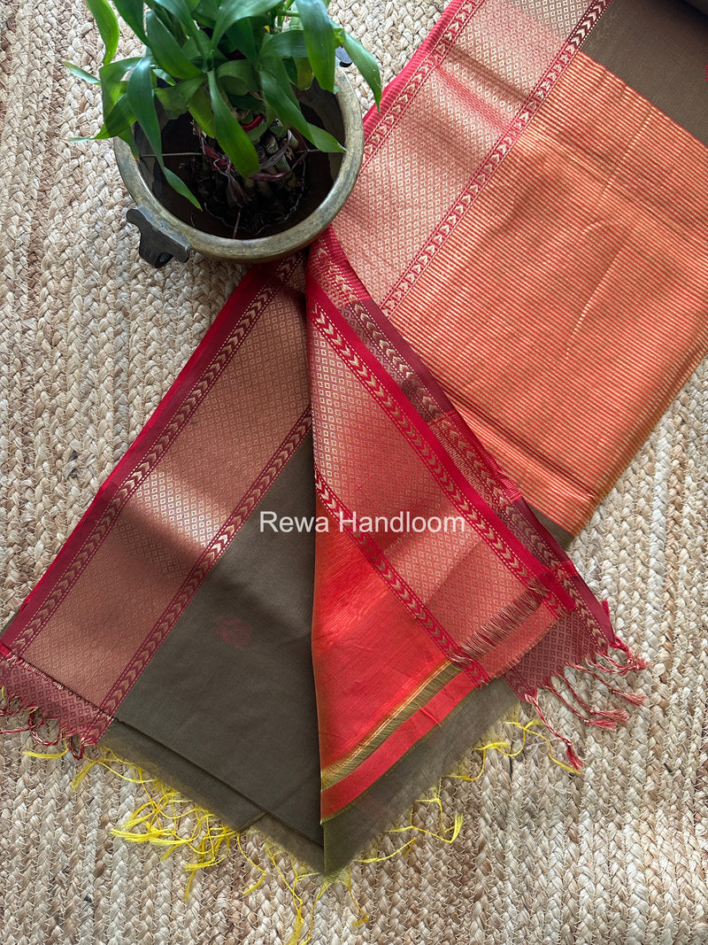Maheshwari Mehendi Green Lotus Shaded Butta Saree SLB052