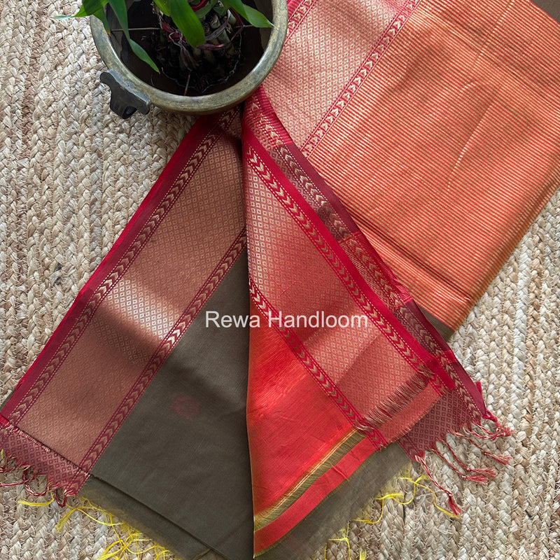 Maheshwari Mehendi Green Lotus Shaded Butta Saree SLB052