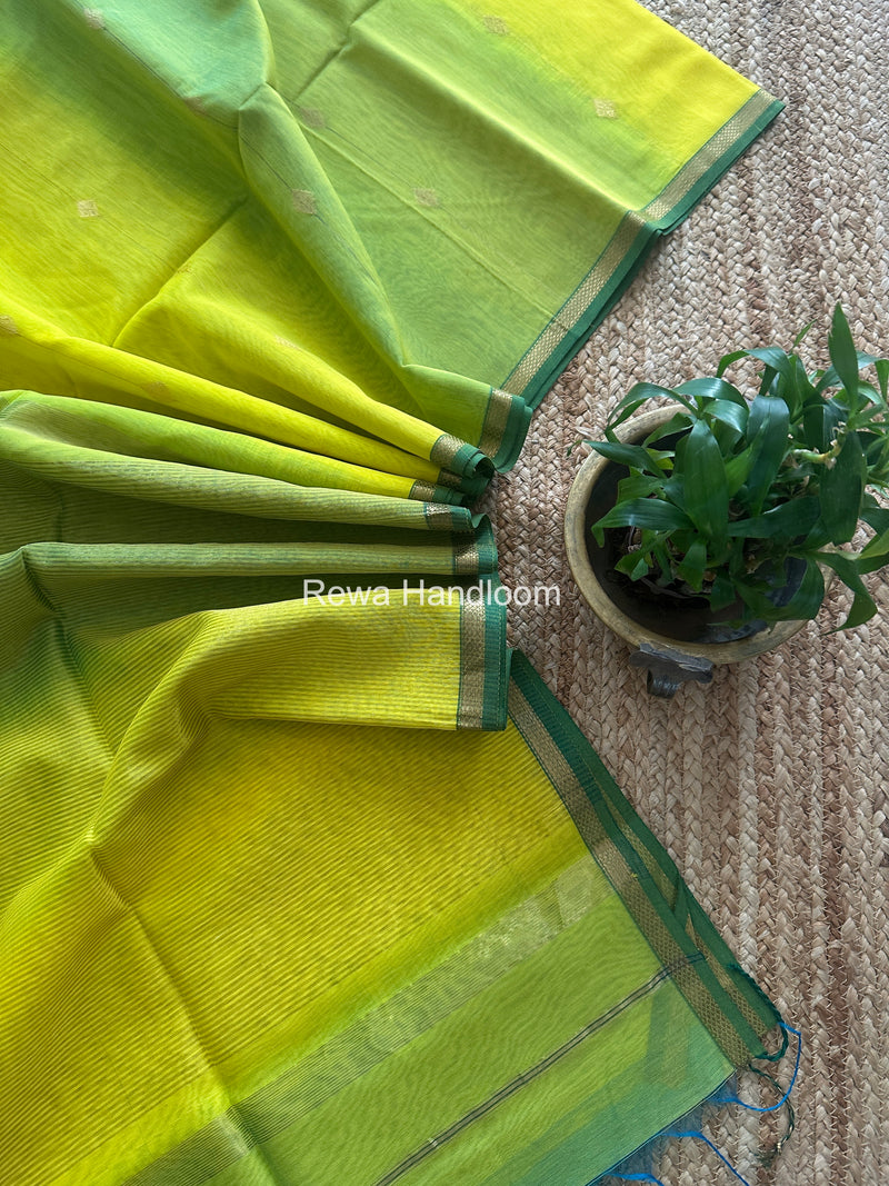 Lemon Yellow Lining Butti Shaded Maheshwari Saree SBS0110