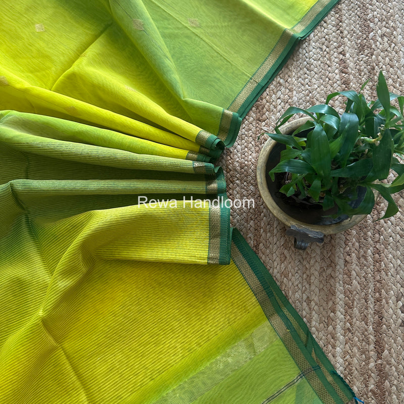 Lemon Yellow Lining Butti Shaded Maheshwari Saree SBS0110