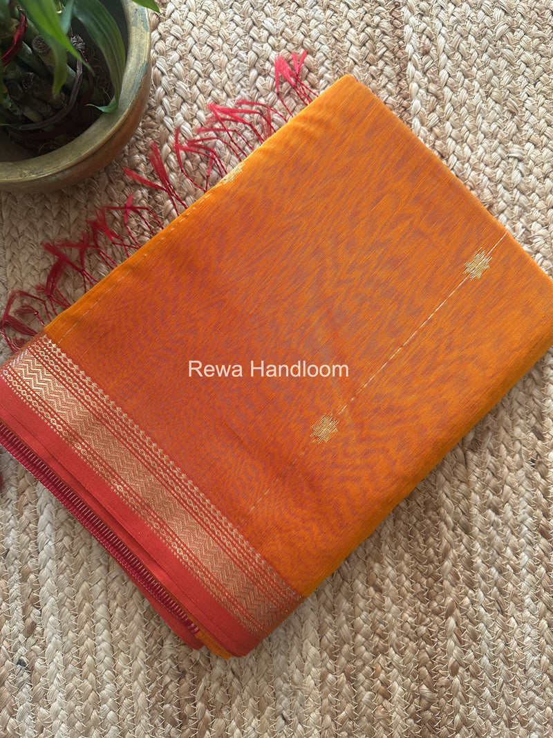 Orange Pink Lining Butti Shaded Maheshwari Saree SBS0109