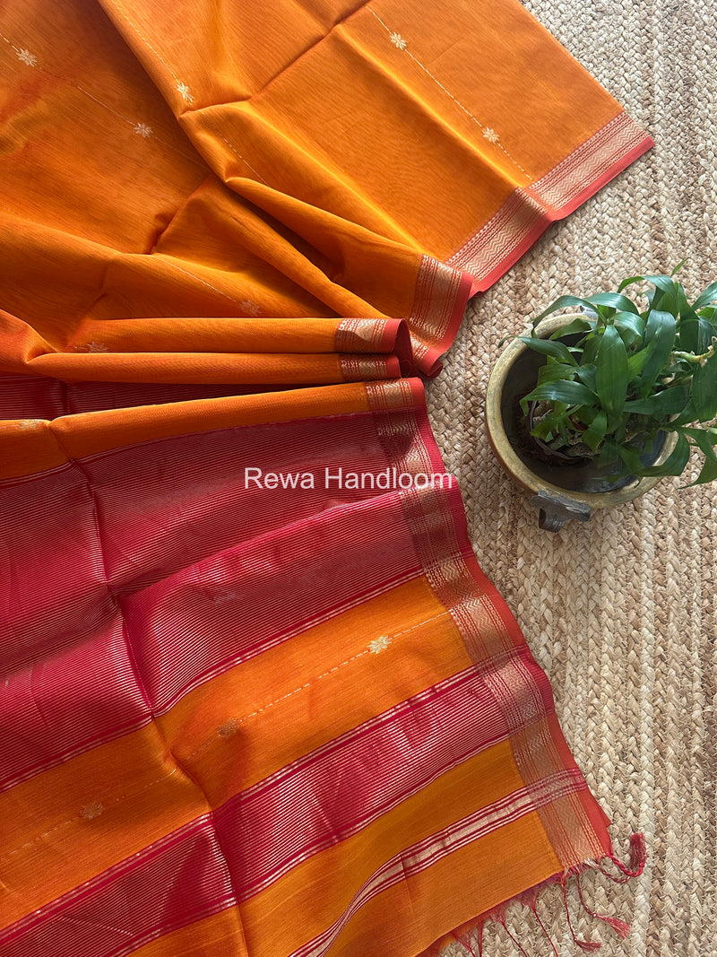 Orange Pink Lining Butti Shaded Maheshwari Saree SBS0109