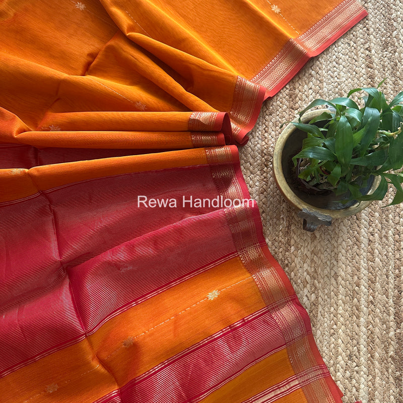 Orange Pink Lining Butti Shaded Maheshwari Saree SBS0109