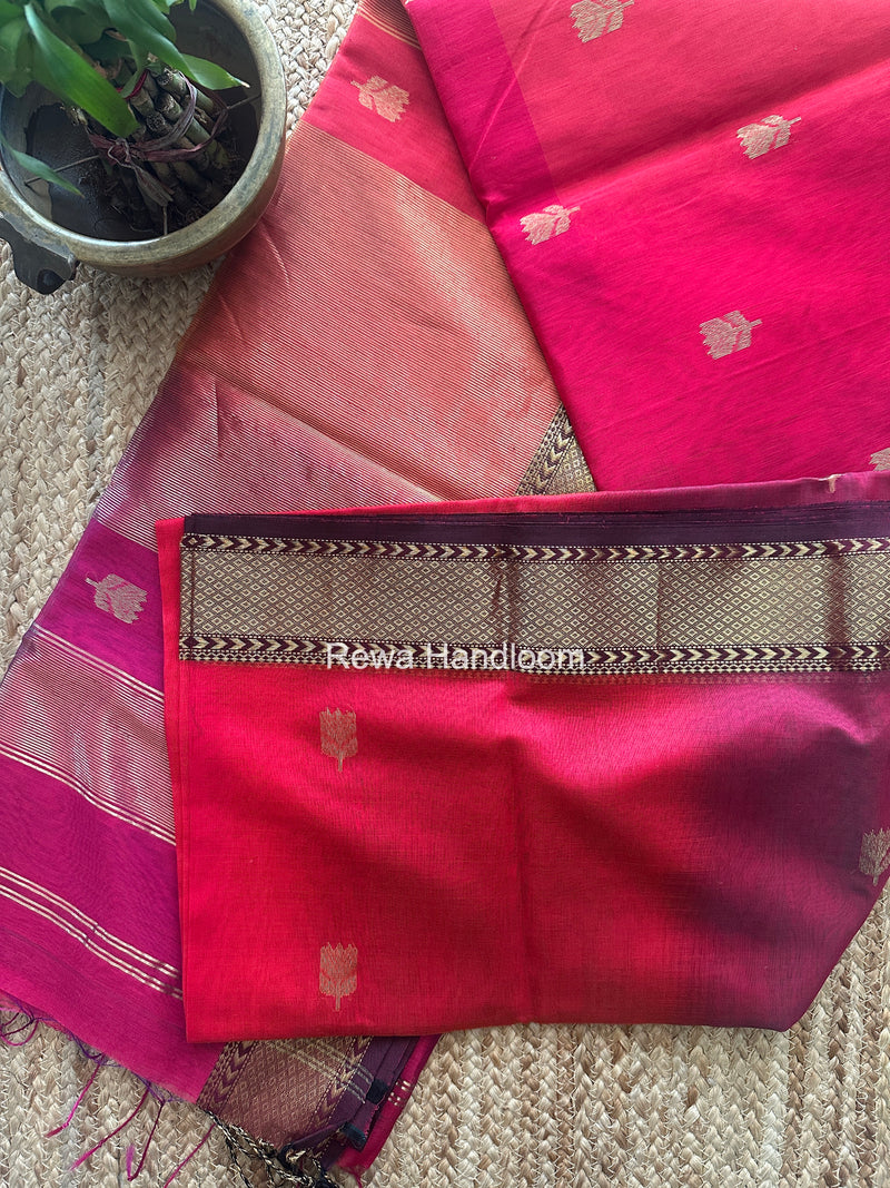 Maheshwari Rani Pink Lotus Shaded Butta Saree SLB038