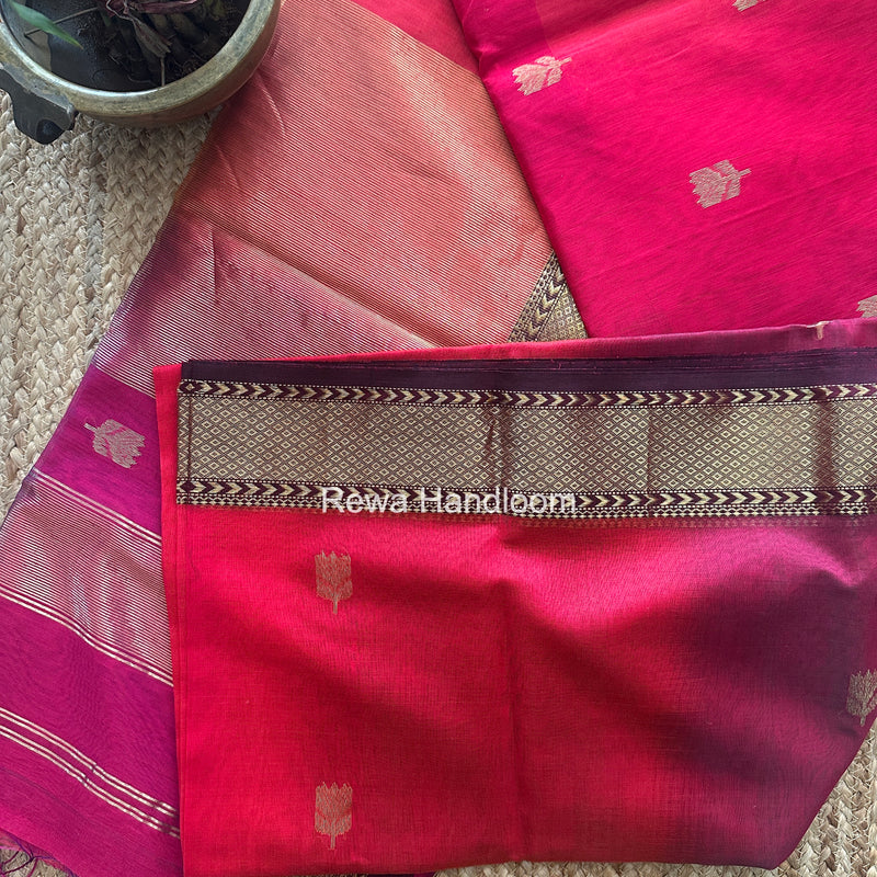 Maheshwari Rani Pink Lotus Shaded Butta Saree SLB038