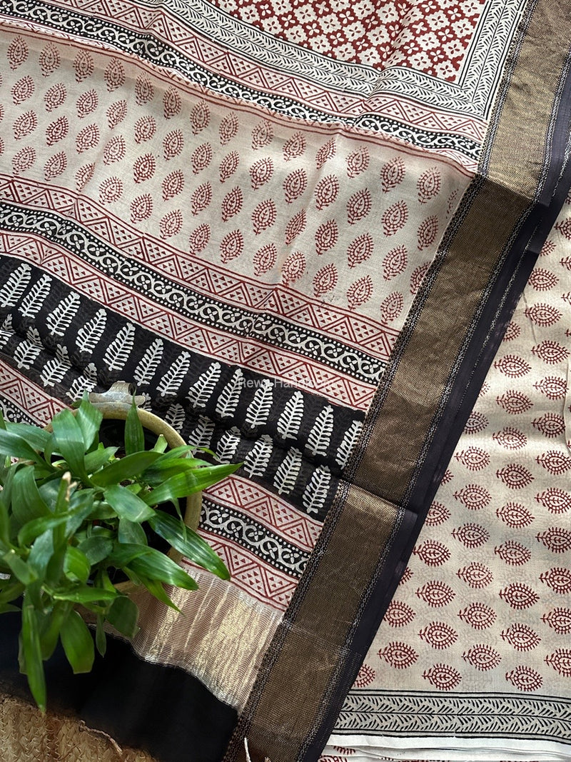 Maheshwari Off White Bagh Print Top-Dupatta Set BTD017