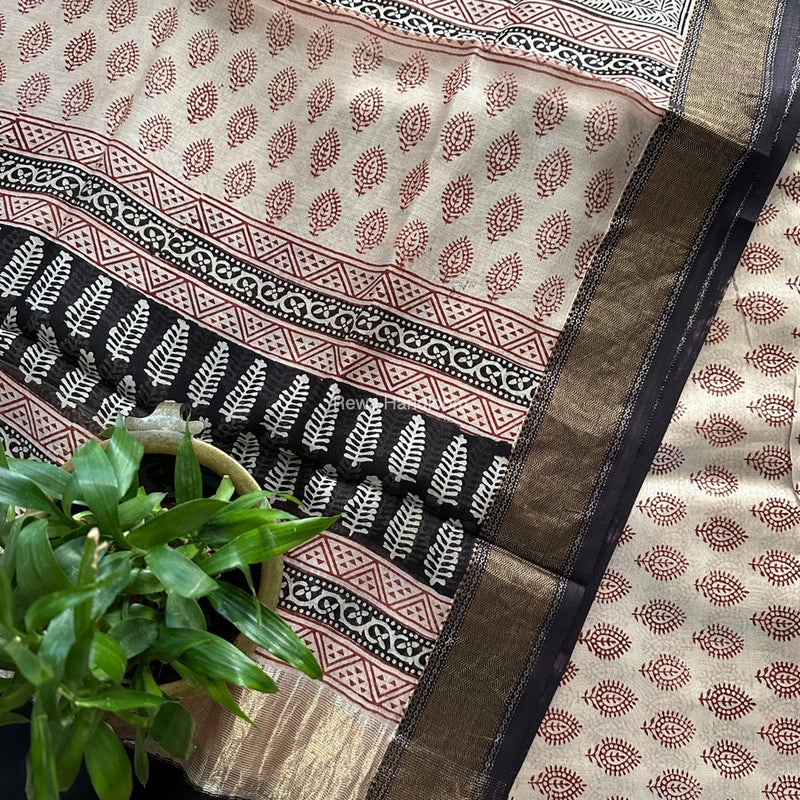 Maheshwari Off White Bagh Print Top-Dupatta Set BTD017