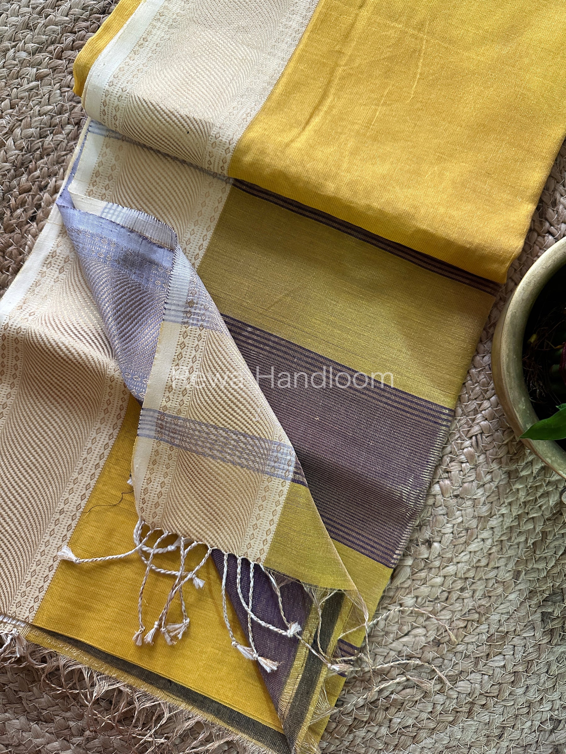 Maheshwari Yellow Tissue Silk Saree-ZTS42