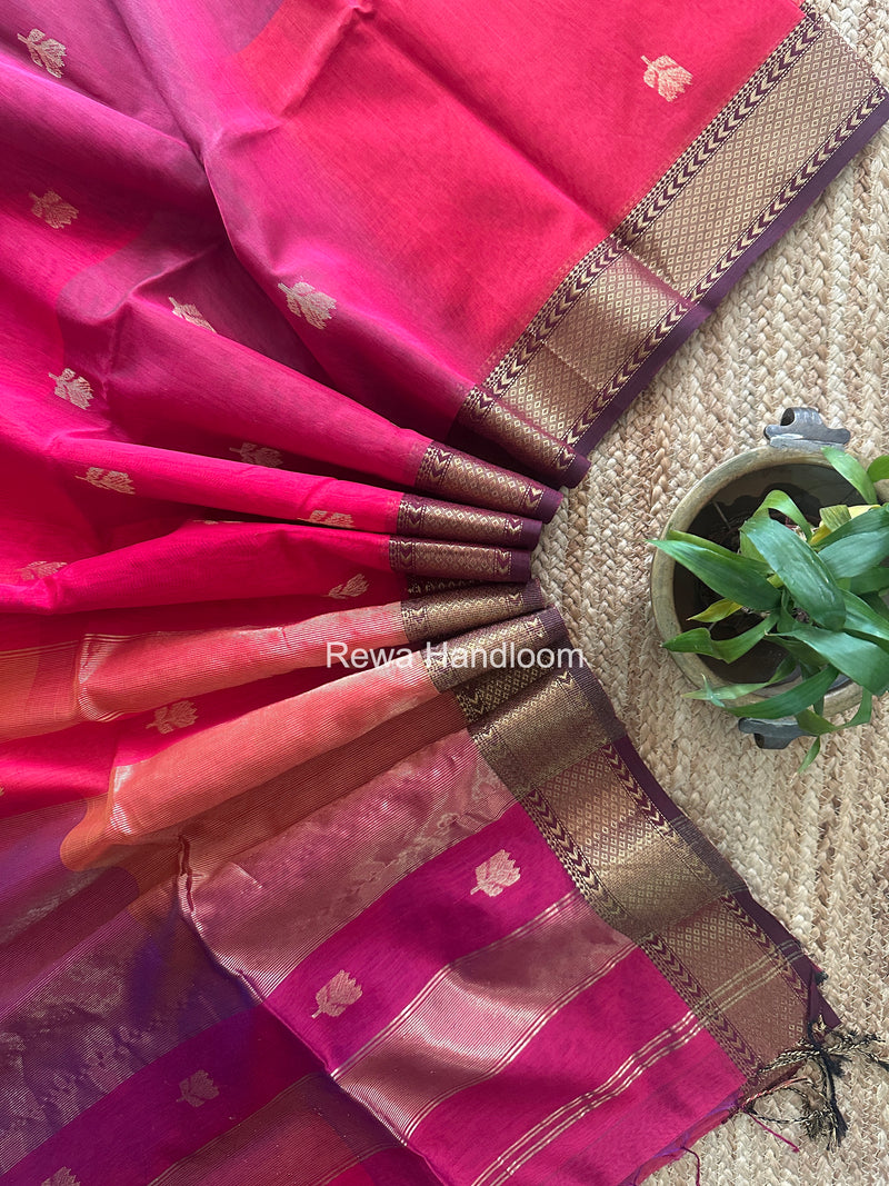 Maheshwari Rani Pink Lotus Shaded Butta Saree SLB038