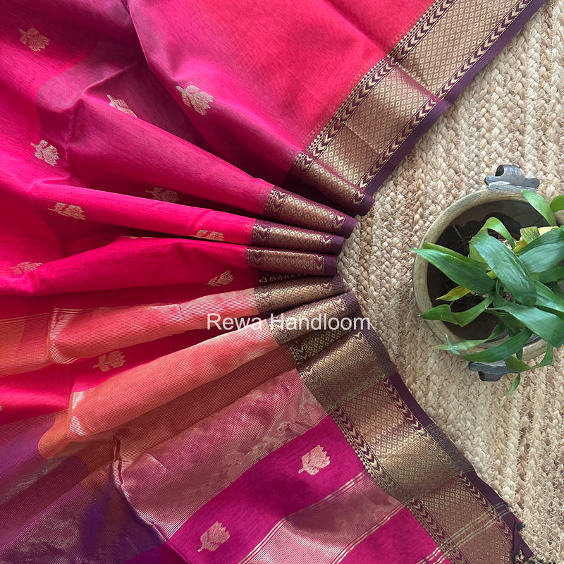 Maheshwari Rani Pink Lotus Shaded Butta Saree SLB038