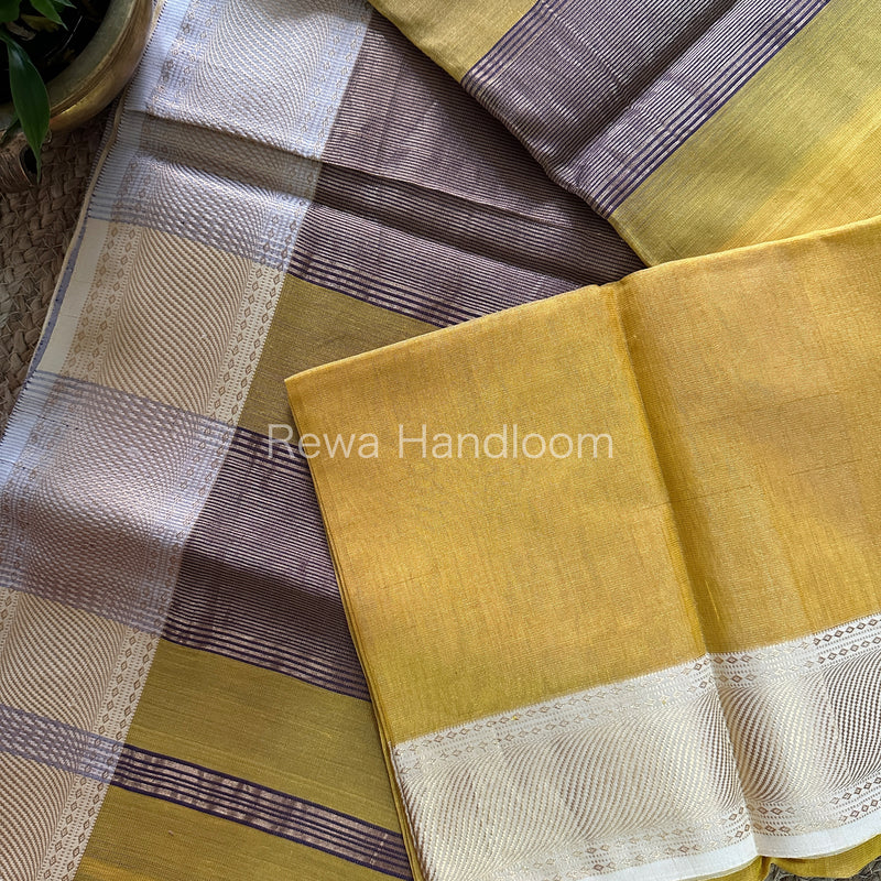 Maheshwari Yellow Tissue Silk Saree-ZTS42
