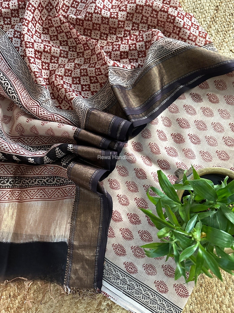 Maheshwari Off White Bagh Print Top-Dupatta Set BTD017