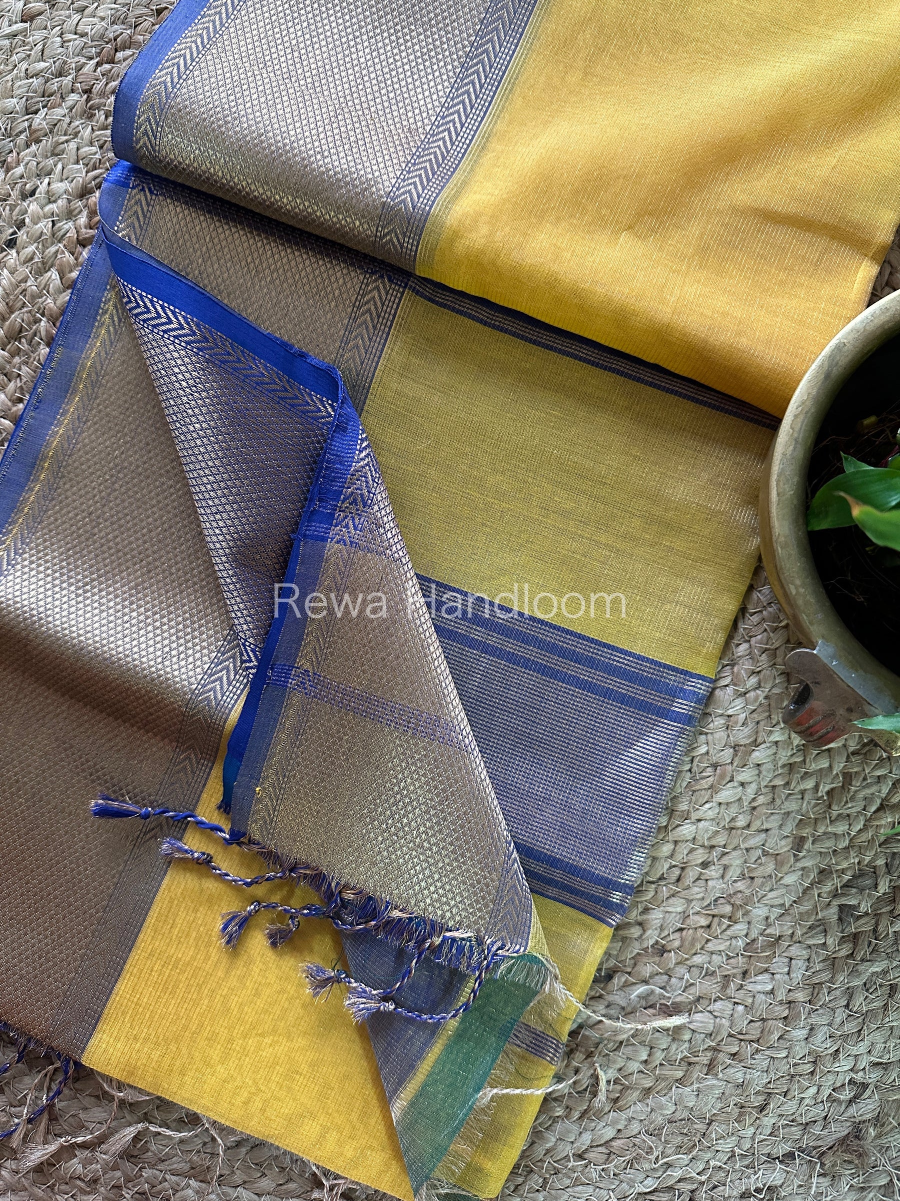 Maheshwari Yellow Tissue Silk Saree-ZTS17