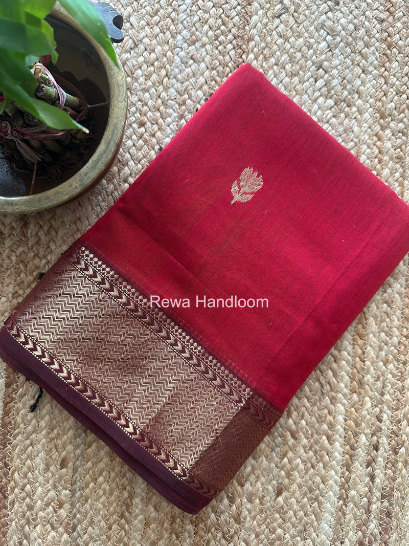 Maheshwari Maroon Lotus Butta Saree LLBS080