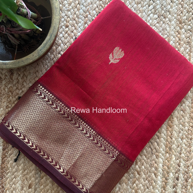 Maheshwari Maroon Lotus Butta Saree LLBS080