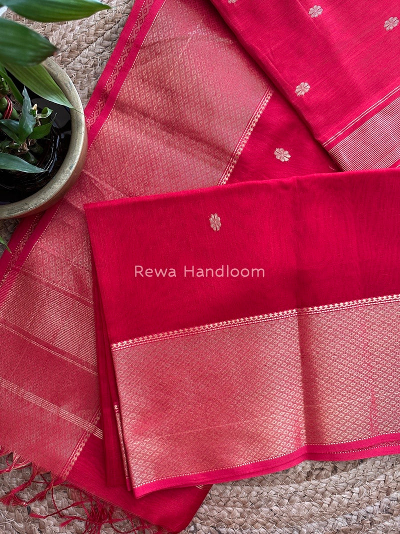 Maheshwari Red Zari Skirt Butti Saree ZSB024