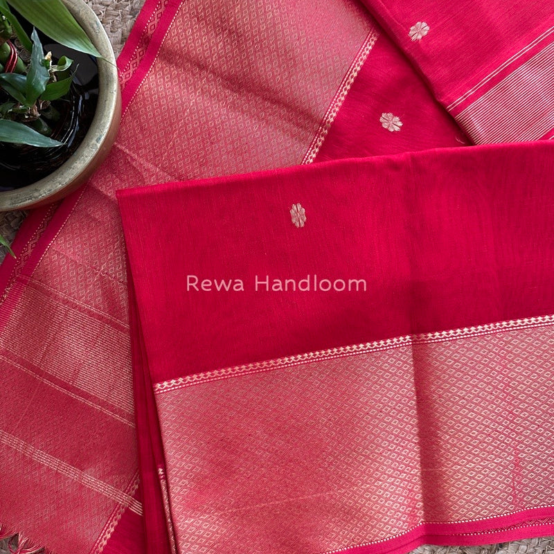 Maheshwari Red Zari Skirt Butti Saree ZSB024