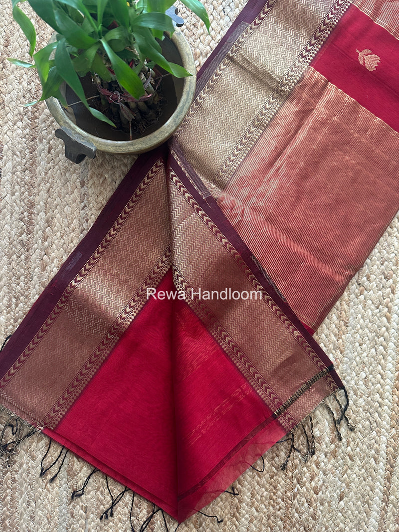Maheshwari Maroon Lotus Butta Saree LLBS080